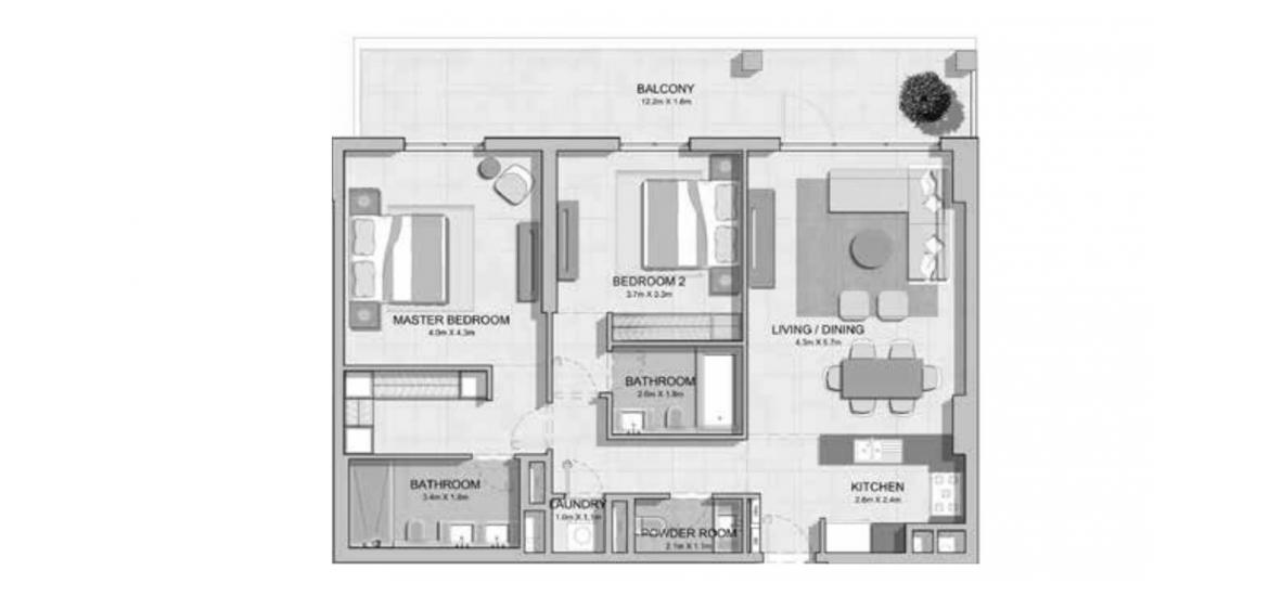 Apartment floor plan «TYPE 2A 104SQM», 2 bedrooms in LA RIVE 4