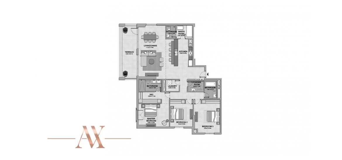 Plano del apartamento «A», 3 dormitorios en PORT DE LA MER