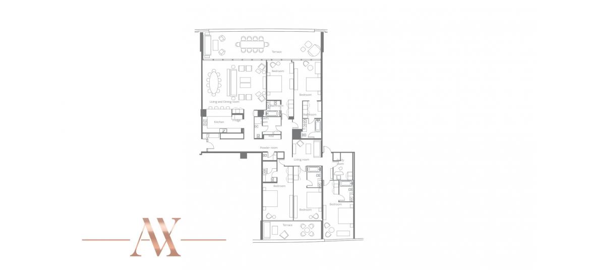Plano del apartamento «C», 5 dormitorios en ADDRESS JBR