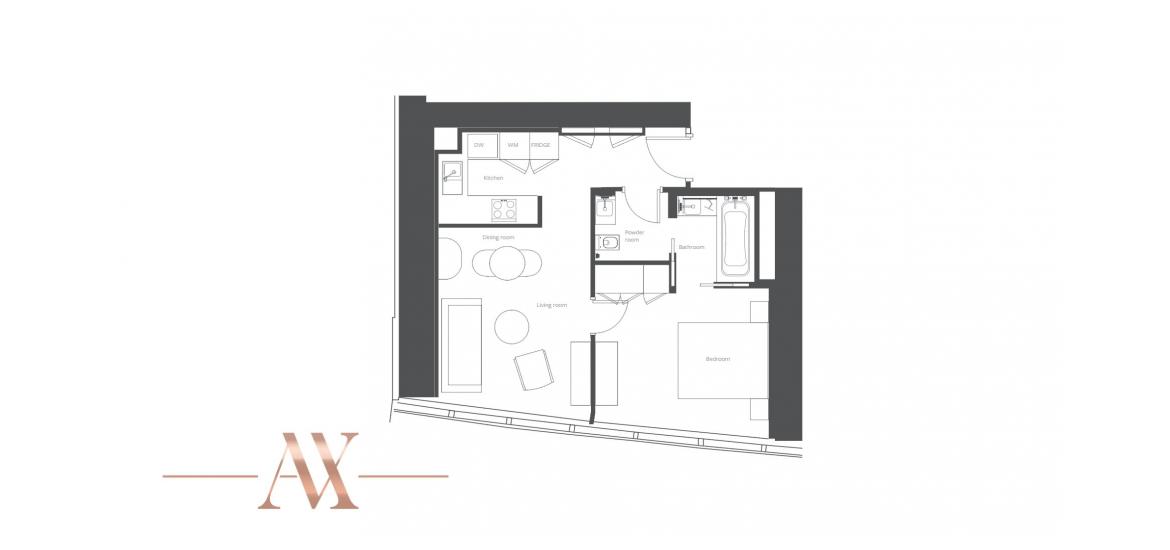 Plano del apartamento «A», 1 dormitorio en ADDRESS JBR