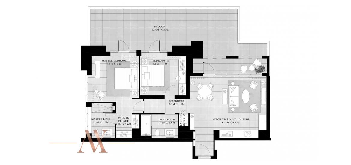Plano del apartamento «2BR 166SQM», 2 dormitorios en VIDA RESIDENCES