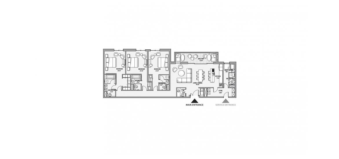 Plano del apartamento «3BD 209SQM», 3 dormitorios en NIKKI BEACH RESIDENCES