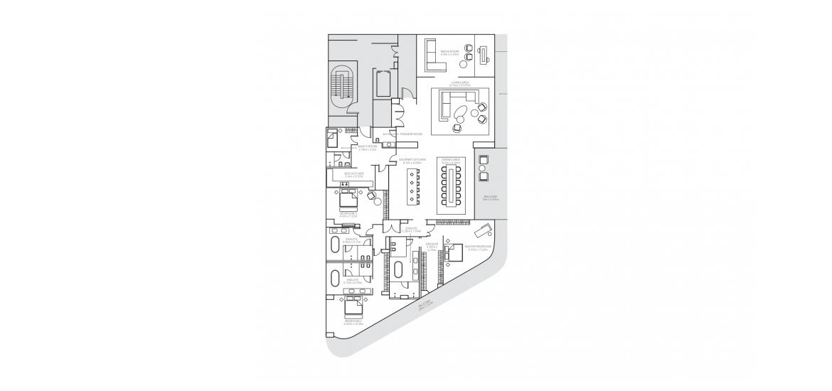 Plano del apartamento «A», 3 dormitorios en W RESIDENCES
