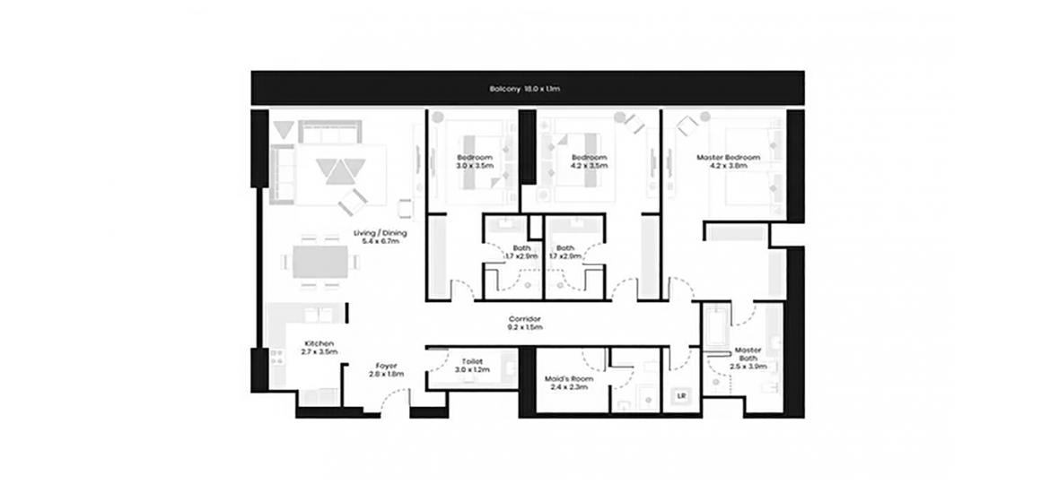 Plano del apartamento «3BR», 3 dormitorios en AVANI PALM VIEW