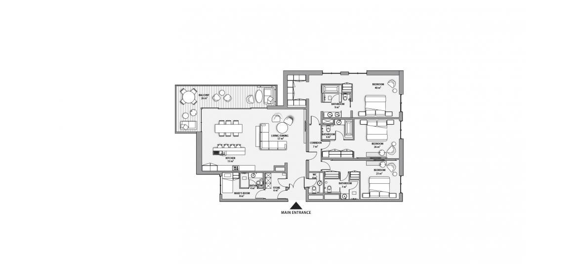 Plano del apartamento «3BD 233SQM», 3 dormitorios en NIKKI BEACH RESIDENCES