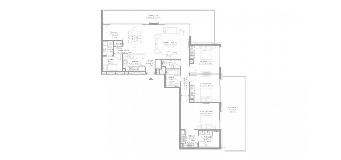 Plano del apartamento «F», 3 dormitorios en SEAGATE