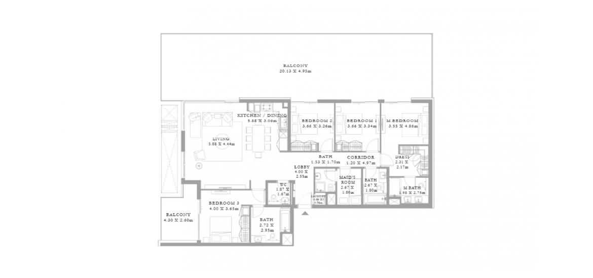 Plano del apartamento «G», 4 dormitorios en SEAGATE