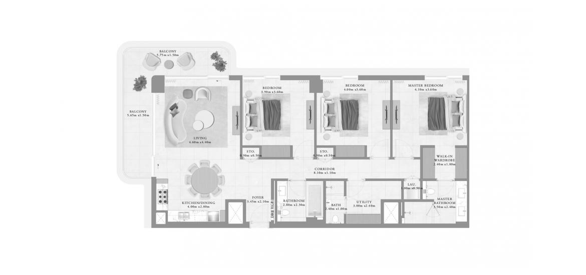 Plano del apartamento «BAYLINE THREE-BEDROOM-TYPE-A-157M», 3 dormitorios en BAYLINE