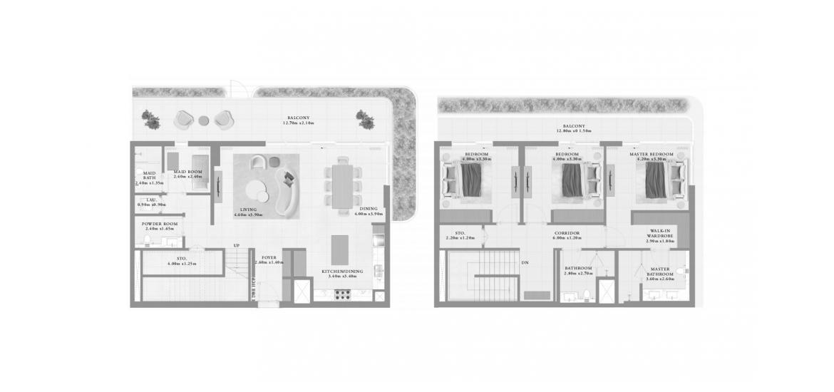 Plano del apartamento «BAYLINE THREE-BEDROOM-TYPE-1-258M», 3 dormitorios en BAYLINE