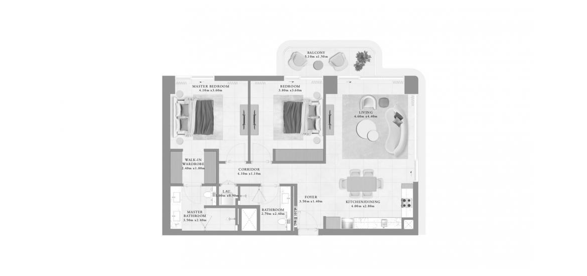 Plano del apartamento «BAYLINE TWO-BEDROOM-TYPE-C-112M», 2 dormitorios en BAYLINE