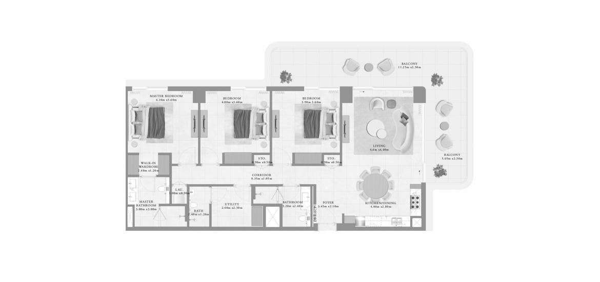 Plano del apartamento «BAYLINE THREE-BEDROOM-TYPE-D-181M», 3 dormitorios en BAYLINE