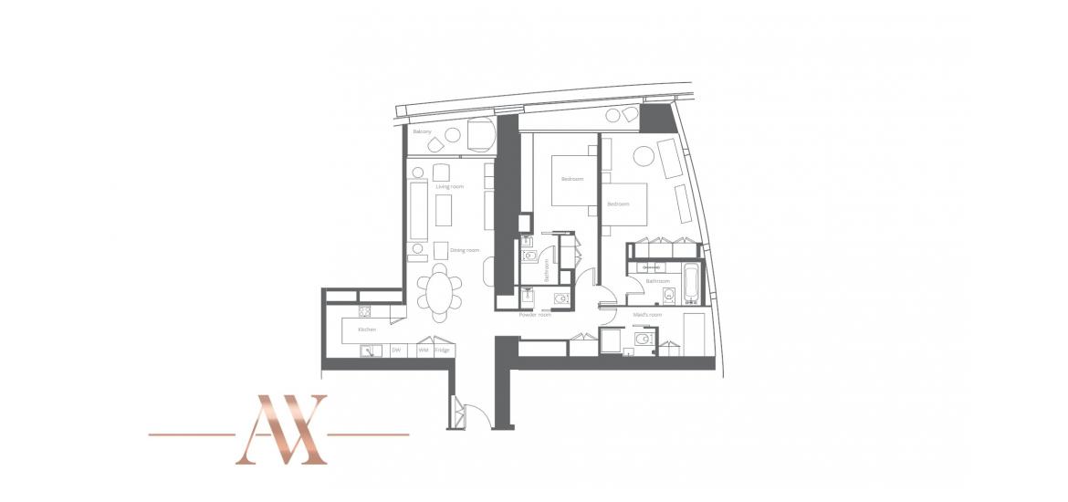 Plan d'étage de l'appartement «B», 2 chambres à ADDRESS JBR