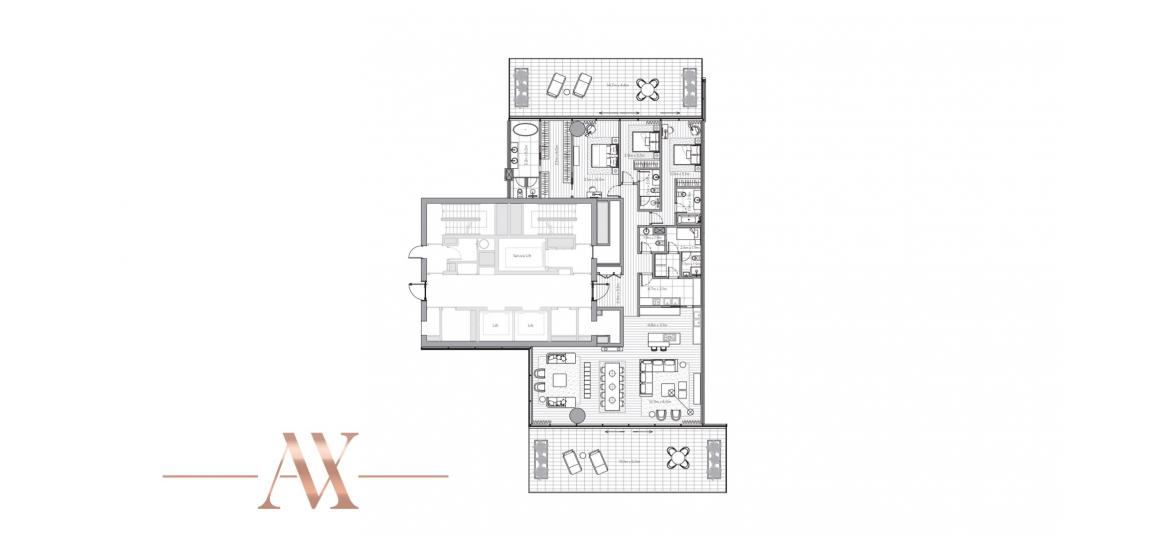 Plan d'étage de l'appartement «C», 3 chambres à ONE PALM OMNIYAT