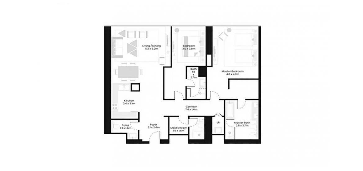 Plan d'étage de l'appartement «2BR», 2 chambres à AVANI PALM VIEW