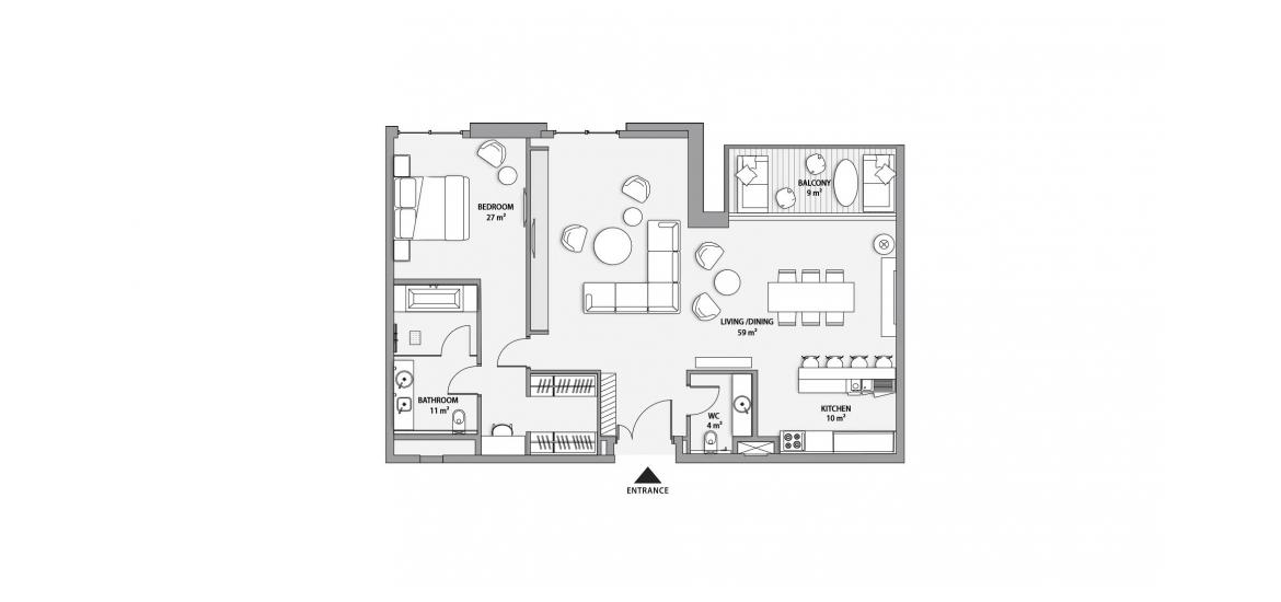 Plan d'étage de l'appartement «1BD 117SQM», 1 chambre à coucher à NIKKI BEACH RESIDENCES