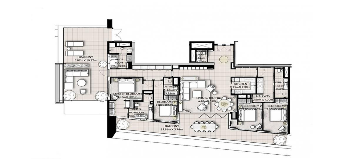 Plan d'étage de l'appartement «4BR 288SQM», 4 chambres à VIDA RESIDENCES DUBAI MARINA