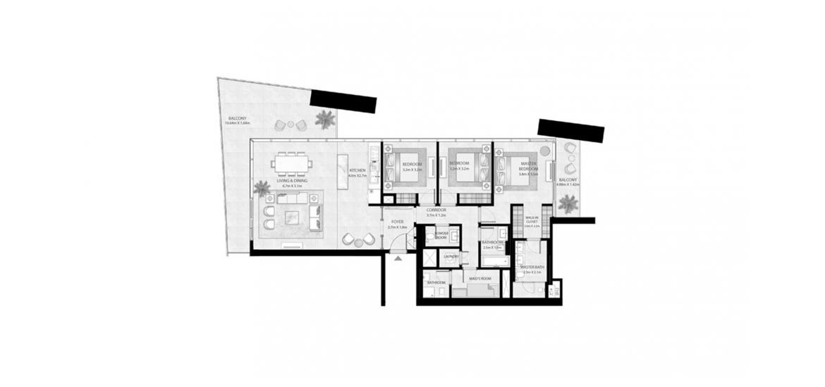 Plan d'étage de l'appartement «BEACH VISTA 3BR 193SQM», 3 chambres à BEACH VISTA