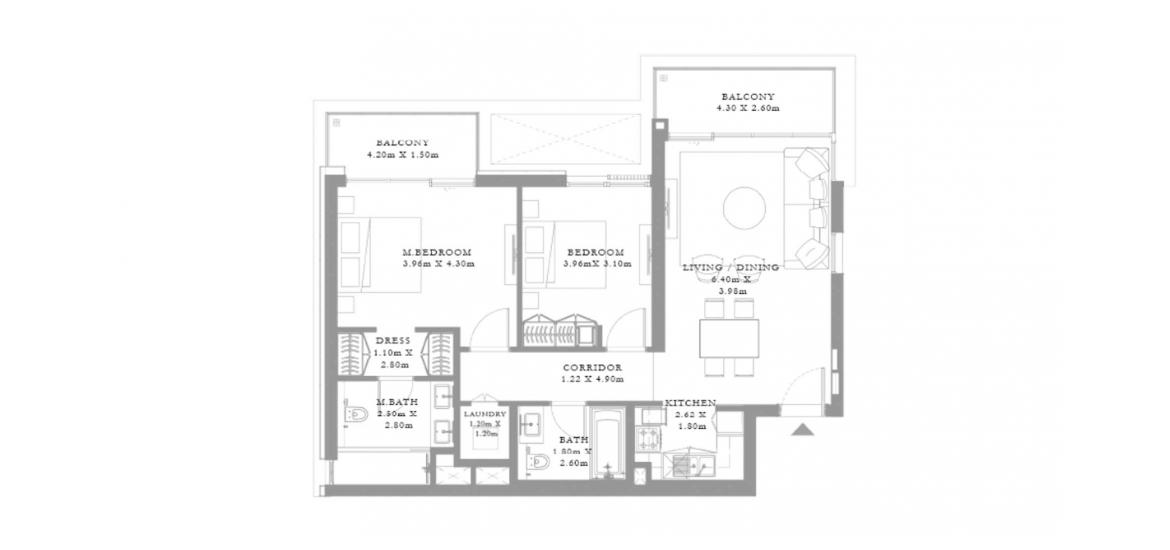 Plan d'étage de l'appartement «C», 2 chambres à SEAGATE