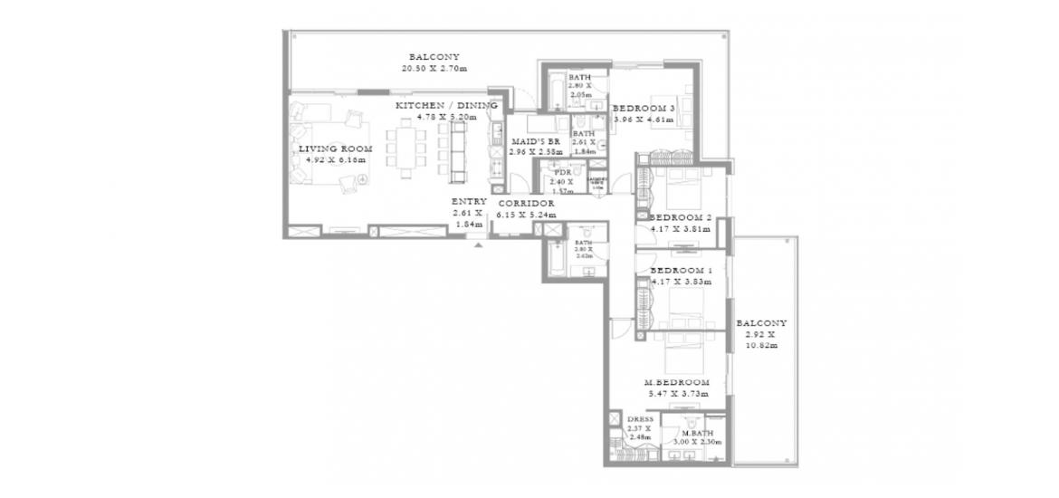 Plan d'étage de l'appartement «H», 4 chambres à SEAGATE