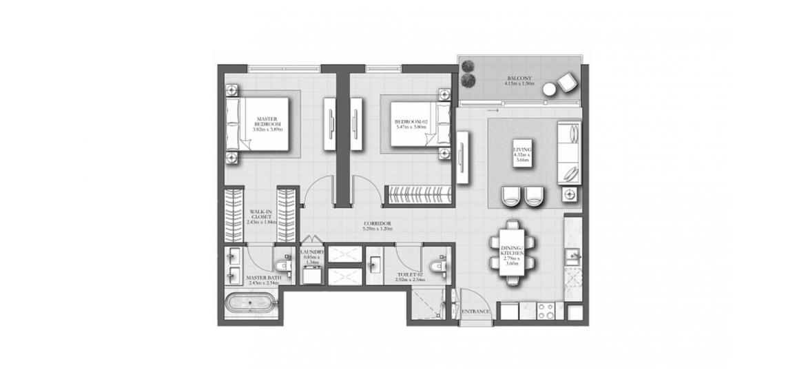 Plan d'étage de l'appartement «103SQM E», 2 chambres à MARINA SHORES