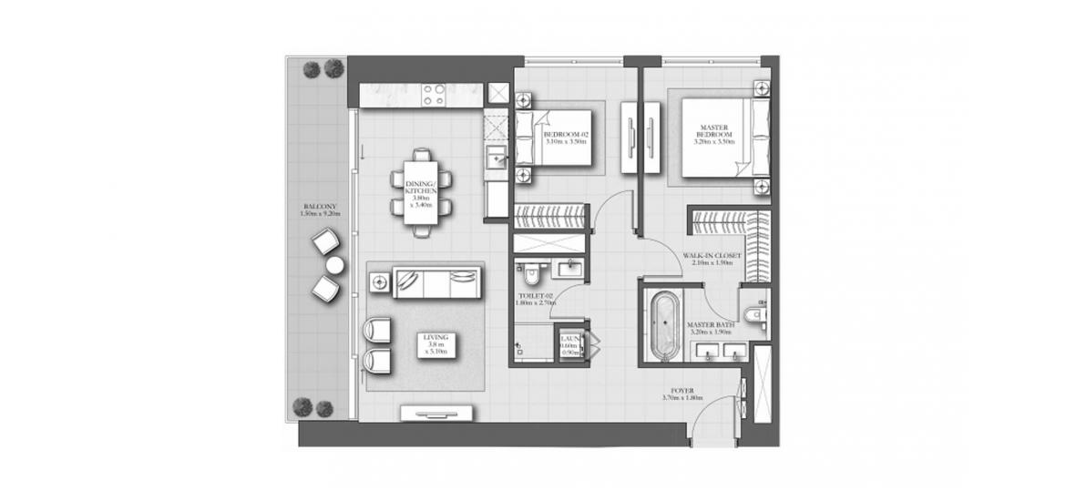 Plan d'étage de l'appartement «114SQM A», 2 chambres à MARINA SHORES