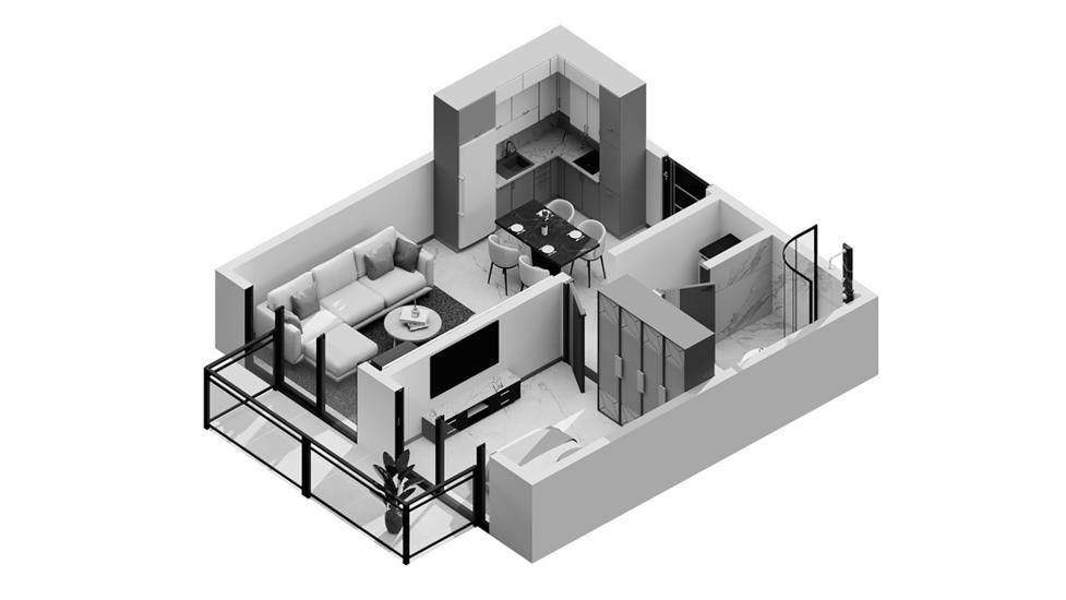 Plan d'étage de l'appartement «Beachgate by Address 1br 73sqm», 1 chambre à coucher à BEACHGATE BY ADDRESS