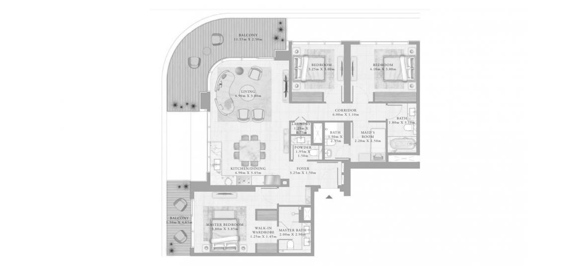 Plan d'étage de l'appartement «3BR 02 168SQM», 3 chambres à BAYVIEW BY ADDRESS RESORTS