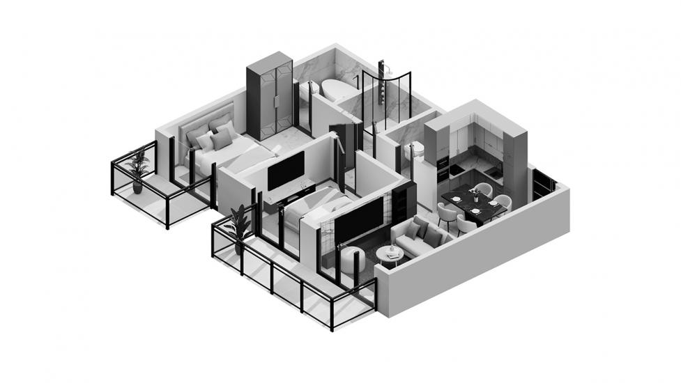 Plan d'étage de l'appartement «Beachgate by Address 2br 115sqm», 2 chambres à BEACHGATE BY ADDRESS