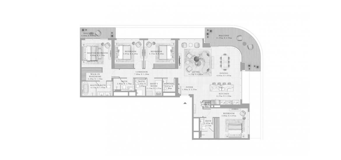 Plan d'étage de l'appartement «4BR 01 229SQM», 4 chambres à BAYVIEW BY ADDRESS RESORTS