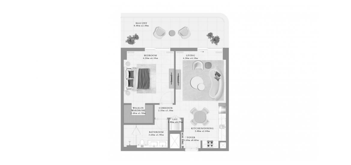 Plan d'étage de l'appartement «BAYLINE ONE-BEDROOM-TYPE-B-89M», 1 chambre à coucher à BAYLINE