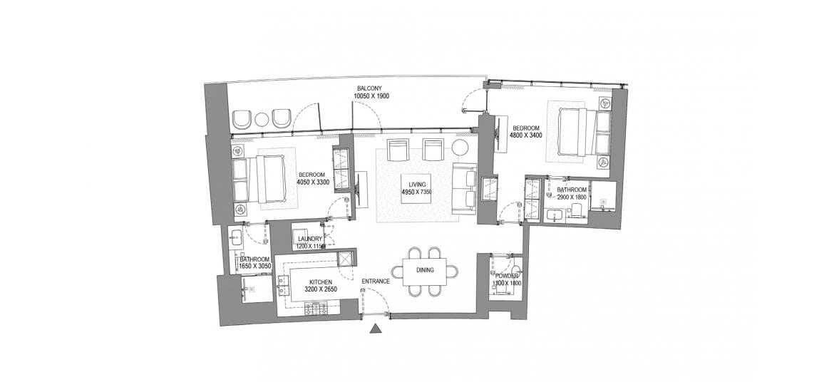 Apartment floor plan «2BR TYPE A», 2 bedrooms in SOBHA SEAHAVEN