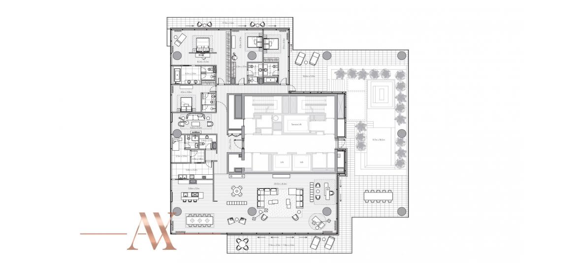 Планировка апартаментов «E» 4 спальни в ЖК ONE PALM OMNIYAT