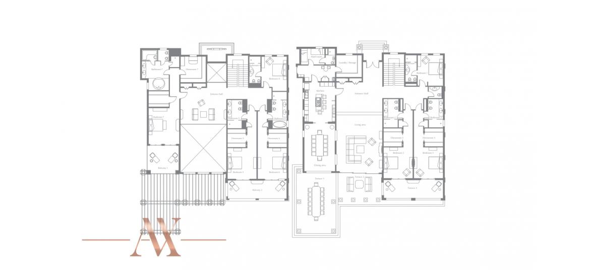 Планировка апартаментов «A» 7 спален в ЖК XXII CARAT