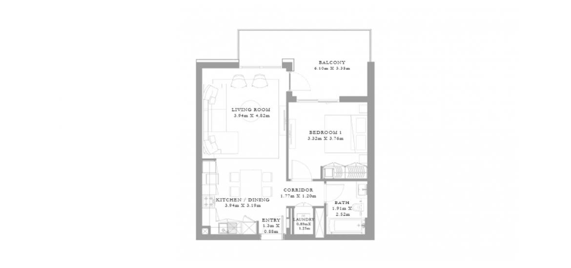 Планировка апартаментов «B» 1 спальня в ЖК SEAGATE