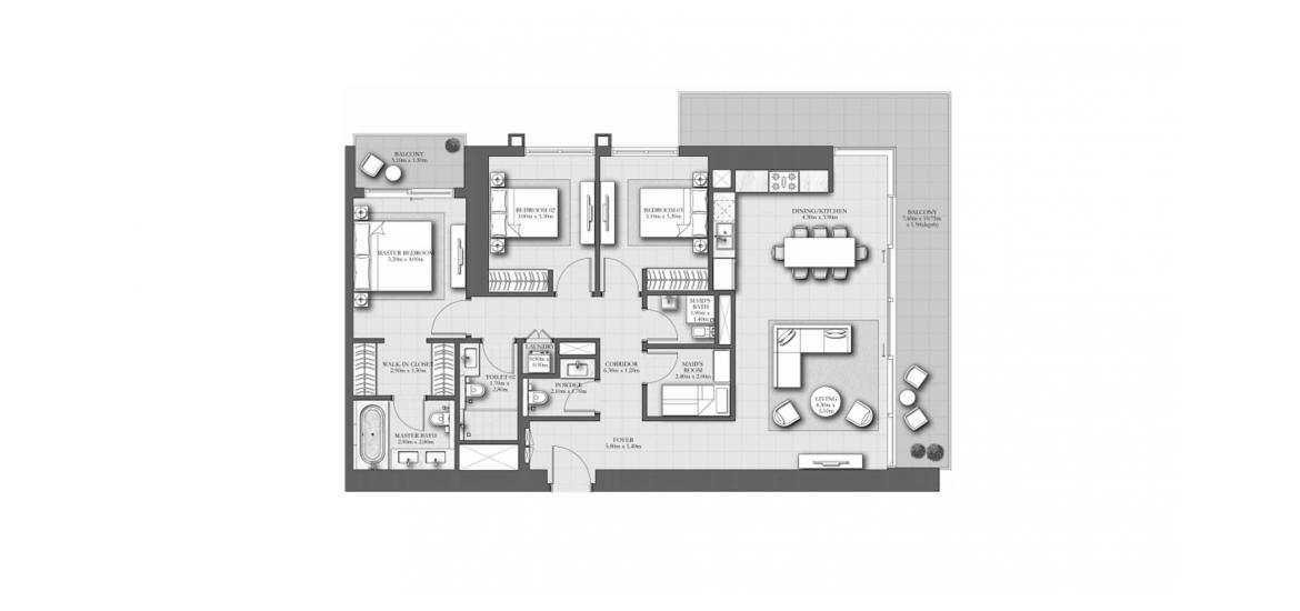 Планировка апартаментов «171SQM A» 3 спальни в ЖК MARINA SHORES