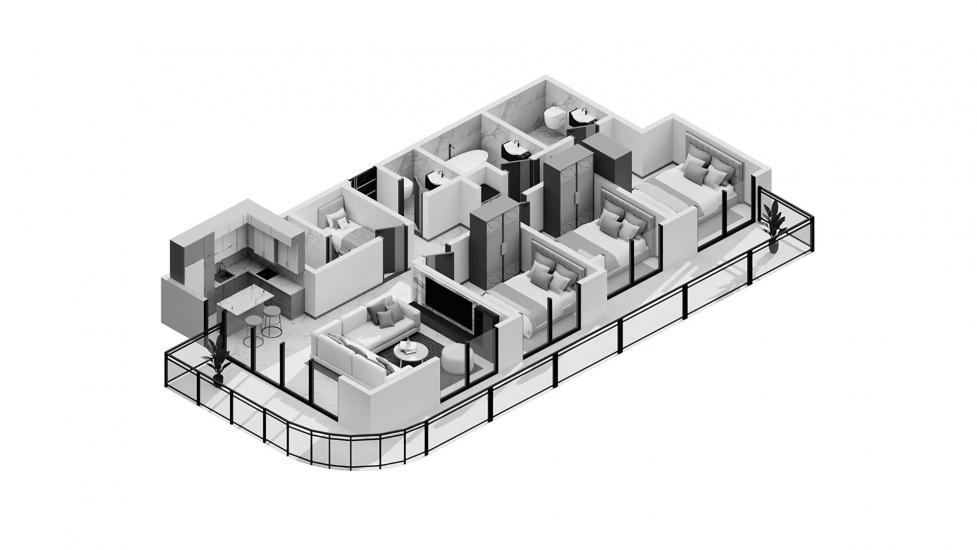 Планировка апартаментов «Beachgate by Address 3br 148sqm» 3 спальни в ЖК BEACHGATE BY ADDRESS