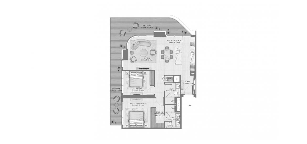Планировка апартаментов «152 SQ.M 2 BEDROOM» 3 комнаты в ЖК SEAPOINT RESIDENCES