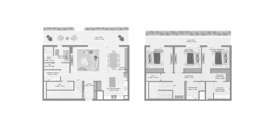 Планировка апартаментов «BAYLINE THREE-BEDROOM-TYPE-2-253M» 3 спальни в ЖК BAYLINE