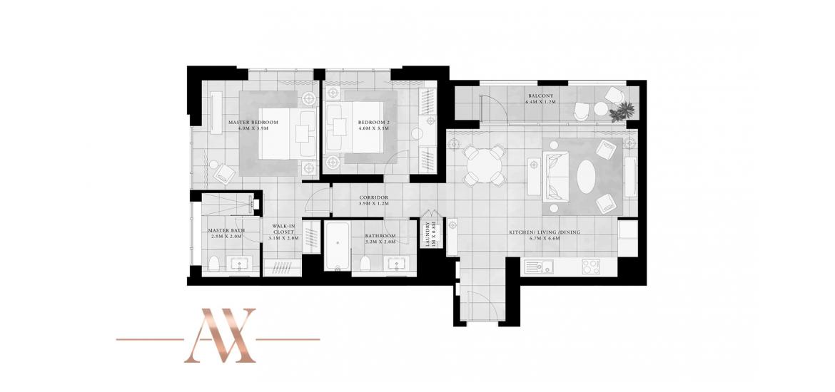 Apartment floor plan «2BR 110SQM», 2 bedrooms in VIDA RESIDENCES