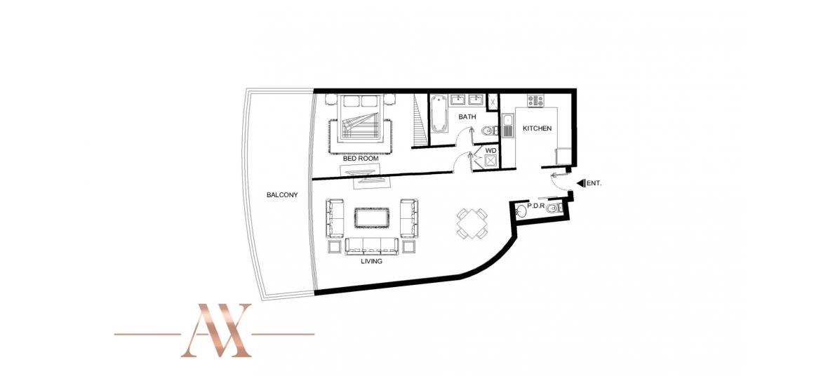 Apartment floor plan «A», 1 bedroom in MARINA TERRACE TOWER