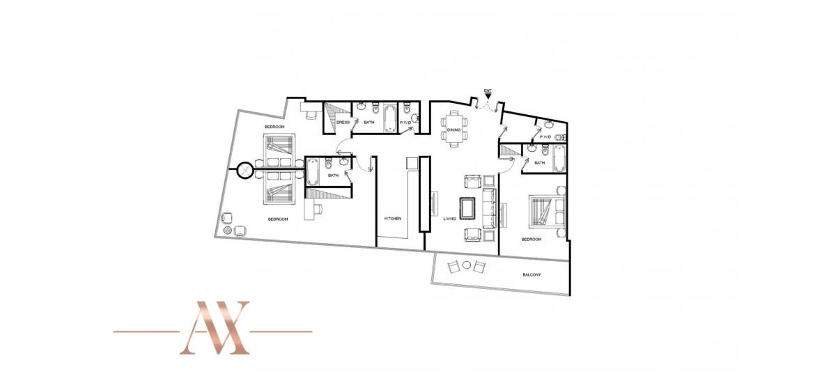 Apartment floor plan «A», 3 bedrooms in OCEAN HEIGHTS
