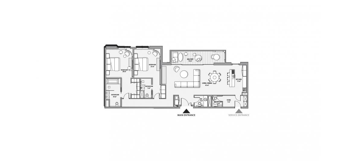 Apartment floor plan «2BD 172SQM», 2 bedrooms in NIKKI BEACH RESIDENCES