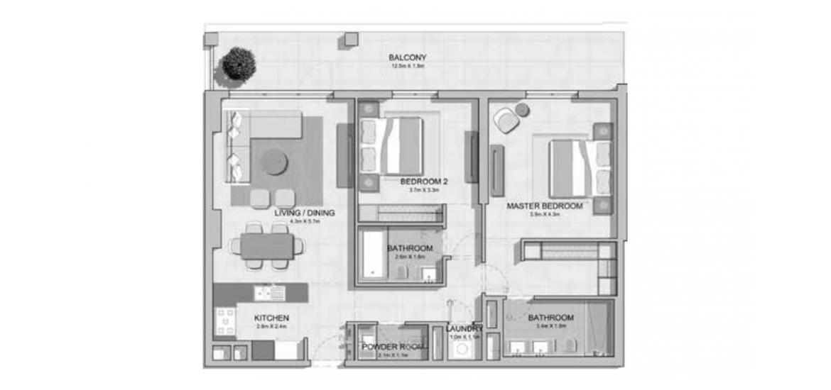 Apartment floor plan «TYPE 2B 104SQM», 2 bedrooms in LA RIVE 4