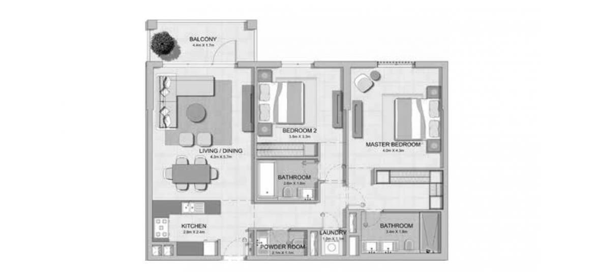 Apartment floor plan «TYPE 1A 104SQM», 2 bedrooms in LA RIVE 4