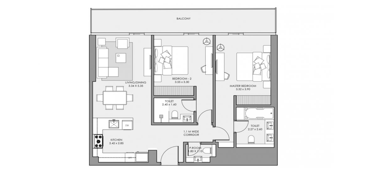 Apartment floor plan «2 BEDROOM TYPE 01», 2 bedrooms in MAR CASA